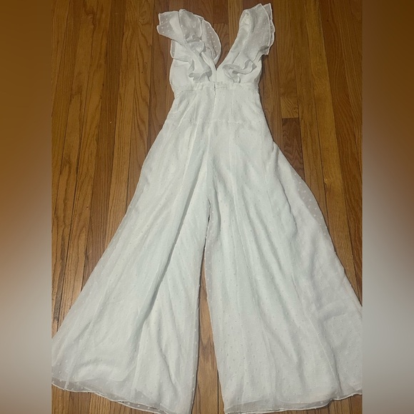 Free People White Plunge Jumpsuit with Flutter Cap Sleeves - Picture 8 of 14